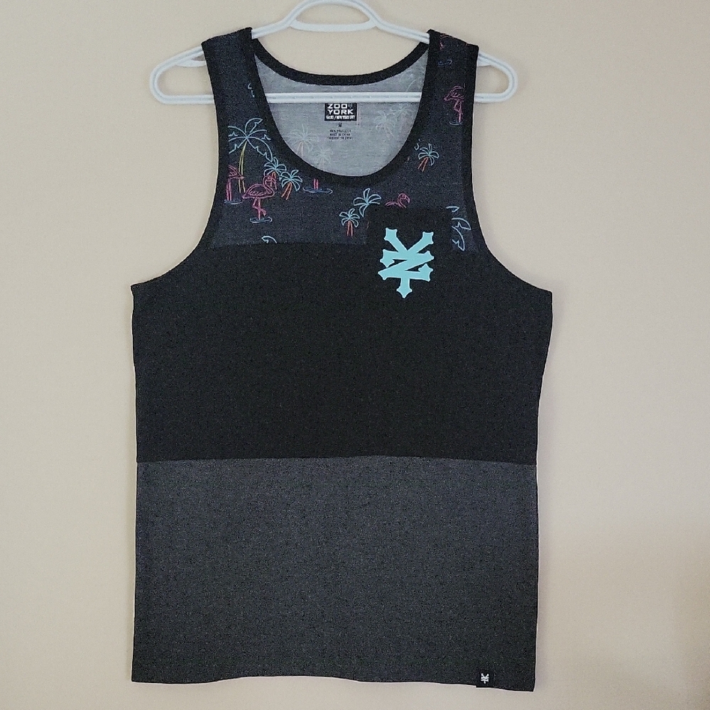 Black and Gray Tank Top with Tropical Print